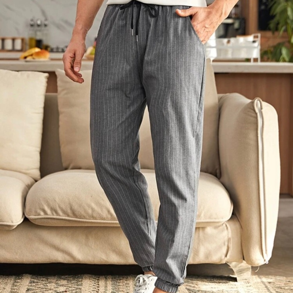 Men Striped Drawstring Waist Sweatpants